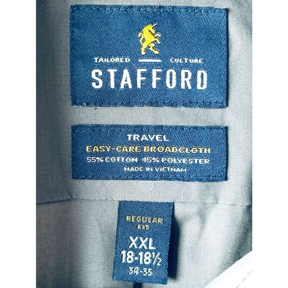 Stafford Mens 2XL Travel Easy Care Broadcloth Long Sleeve Dress Shirt •Button Up - Picture 6 of 9